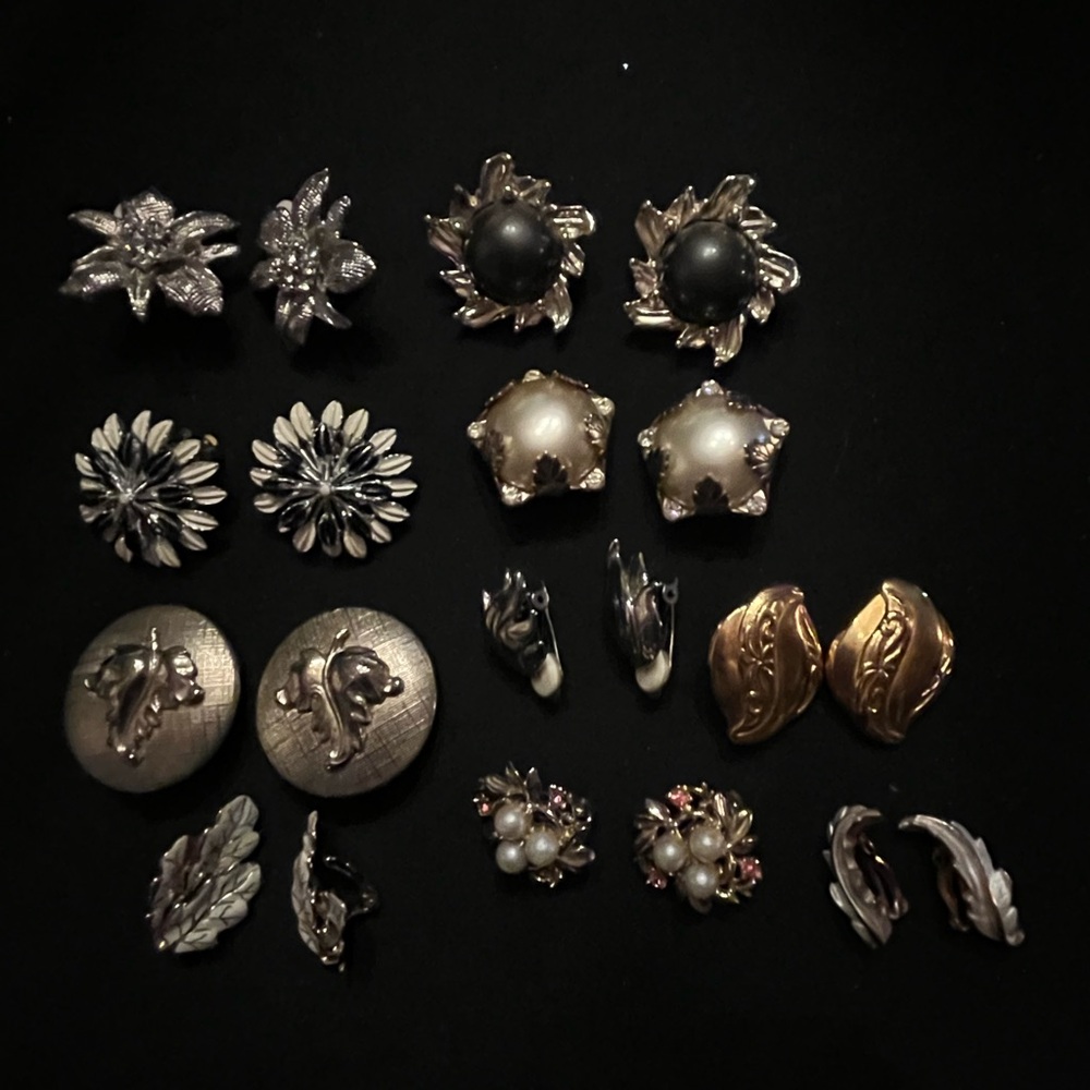 10 Pairs of Large Vintage Earrings Gold and Silver Tone